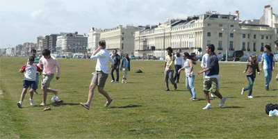 Playing football after lunch