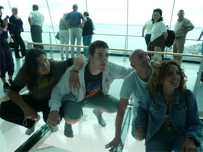 Milos, Rubez, Srjan and Randa (and Elizabeth in background) at the Spinnaker Tower, Portsmouth, July 2008